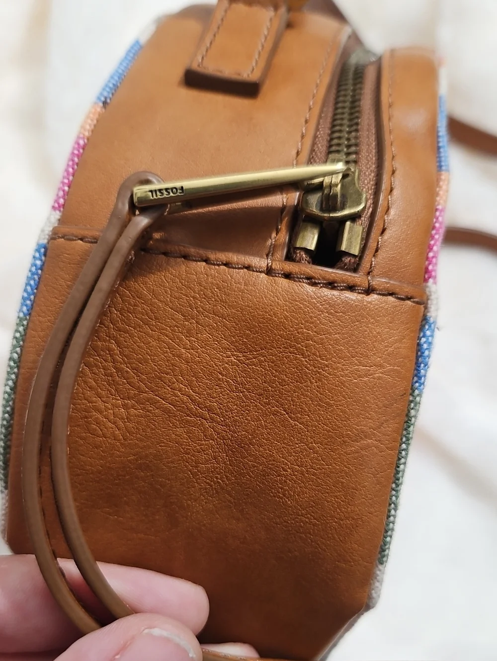 Fossil Round Stripe Crossbody Bag | Colorful Canvas & Faux Leather | Adjustable